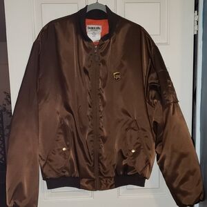 NWOT Brown Satin Bomber Jacket